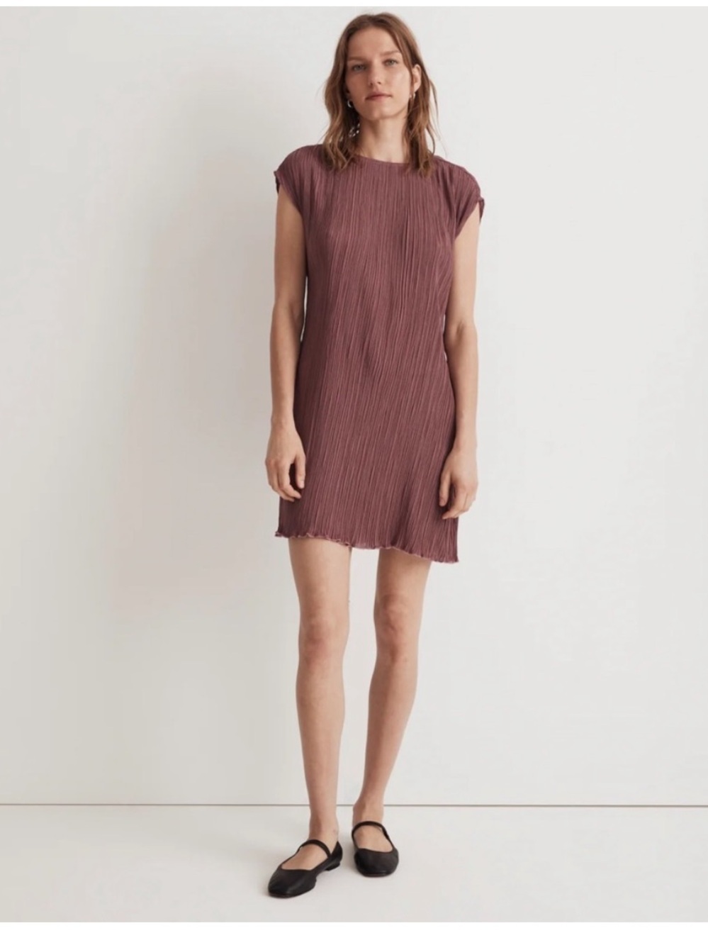 Madewell Rosewood Pleated Cap-Sleeve Mini Dress size 10